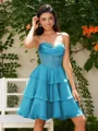 A-line kjole Sweetheart Brusende Volanger Kort/Mini Chiffong Korsett Kjole