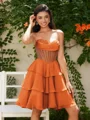 A-line kjole Sweetheart Brusende Volanger Kort/Mini Chiffong Korsett Kjole