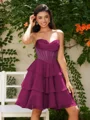 A-line kjole Sweetheart Brusende Volanger Kort/Mini Chiffong Korsett Kjole