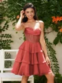 A-line kjole Sweetheart Brusende Volanger Kort/Mini Chiffong Korsett Kjole