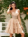 A-line kjole Sweetheart Brusende Volanger Kort/Mini Chiffong Korsett Kjole