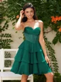 A-line kjole Sweetheart Brusende Volanger Kort/Mini Chiffong Korsett Kjole