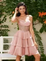 A-line kjole Sweetheart Brusende Volanger Kort/Mini Chiffong Korsett Kjole