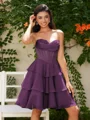 A-line kjole Sweetheart Brusende Volanger Kort/Mini Chiffong Korsett Kjole