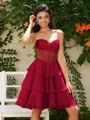 A-line kjole Sweetheart Brusende Volanger Kort/Mini Chiffong Korsett Kjole