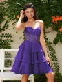 A-line kjole Sweetheart Brusende Volanger Kort/Mini Chiffong Korsett Kjole