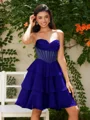 A-line kjole Sweetheart Brusende Volanger Kort/Mini Chiffong Korsett Kjole