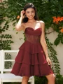 A-line kjole Sweetheart Brusende Volanger Kort/Mini Chiffong Korsett Kjole