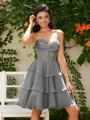 A-line kjole Sweetheart Brusende Volanger Kort/Mini Chiffong Korsett Kjole