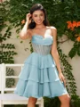 A-line kjole Sweetheart Brusende Volanger Kort/Mini Chiffong Korsett Kjole