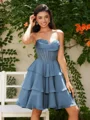 A-line kjole Sweetheart Brusende Volanger Kort/Mini Chiffong Korsett Kjole