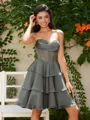 A-line kjole Sweetheart Brusende Volanger Kort/Mini Chiffong Korsett Kjole