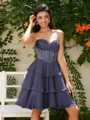 A-line kjole Sweetheart Brusende Volanger Kort/Mini Chiffong Korsett Kjole