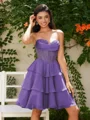 A-line kjole Sweetheart Brusende Volanger Kort/Mini Chiffong Korsett Kjole