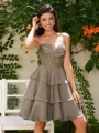 A-line kjole Sweetheart Brusende Volanger Kort/Mini Chiffong Korsett Kjole