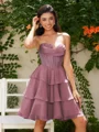 A-line kjole Sweetheart Brusende Volanger Kort/Mini Chiffong Korsett Kjole