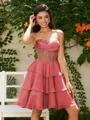 A-line kjole Sweetheart Brusende Volanger Kort/Mini Chiffong Korsett Kjole
