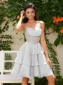 A-line kjole Sweetheart Brusende Volanger Kort/Mini Chiffong Korsett Kjole