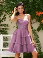 A-line kjole Sweetheart Brusende Volanger Kort/Mini Chiffong Korsett Kjole