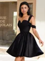 Ballkjole/Prinsesse En skuldret Plissert Kort/Mini Satin Korsett Kjole