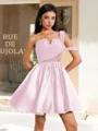 Ballkjole/Prinsesse En skuldret Plissert Kort/Mini Satin Korsett Kjole