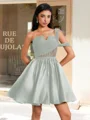 Ballkjole/Prinsesse En skuldret Plissert Kort/Mini Satin Korsett Kjole