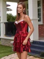 A-line kjole Spaghetti Brusende Volanger Kort/Mini Metallic Satin Korsett Kjole
