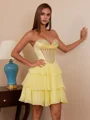 A-line kjole Sweetheart Brusende Volanger Kort/Mini Chiffong Korsett Kjole