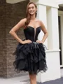 Ballkjole/Prinsesse Rett Brusende Volanger Kort/Mini Organza Korsett Kjole