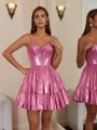 A-line kjole Spaghetti Blomst Kort/Mini Metallic Satin Korsett Kjole