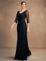 A-line kjole kjole Chiffong Ruched Scoop Trekvart ermer Gulvlengde Brudens Mor Kjole
