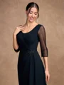 A-line kjole kjole Chiffong Ruched Scoop Trekvart ermer Gulvlengde Brudens Mor Kjole