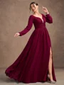 A-line kjole kjole Chiffong Ruched V-hals Lange ermer Gulvlengde Brudens Mor Kjole