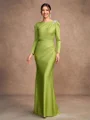 Sheath Jersey Ruched Scoop Lange ermer Gulvlengde Brudens Mor Kjole