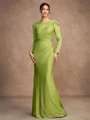 Sheath Jersey Ruched Scoop Lange ermer Gulvlengde Brudens Mor Kjole