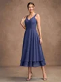 A-line kjole kjole Chiffong Ruched V-hals Ermeløs Te-Lengde Brudens Mor Kjole