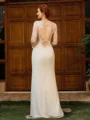 Sheath Scoop Lange ermer Applikasjoner Blonder Gulvlengde Chiffong Brudens Mor Kjole