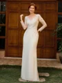 Sheath Scoop Lange ermer Applikasjoner Blonder Gulvlengde Chiffong Brudens Mor Kjole