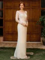 Sheath Scoop Lange ermer Applikasjoner Blonder Gulvlengde Chiffong Brudens Mor Kjole
