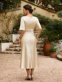 Sheath Silkeeaktig Sateng Ruched Scoop Kortermer Te-Lengde Brudens Mor Kjole