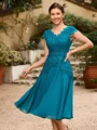 A-line kjole kjole Chiffong Ruched V-hals Kortermer Knelengde Brudens Mor Kjole