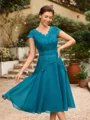 A-line kjole kjole Chiffong Ruched V-hals Kortermer Knelengde Brudens Mor Kjole