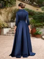 A-line kjole kjole Satin Ruched V-hals Lange ermer Asymmetrisk Brudens Mor Kjole