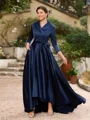 A-line kjole kjole Satin Ruched V-hals Lange ermer Asymmetrisk Brudens Mor Kjole