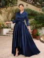 A-line kjole kjole Satin Ruched V-hals Lange ermer Asymmetrisk Brudens Mor Kjole