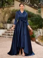 A-line kjole kjole Satin Ruched V-hals Lange ermer Asymmetrisk Brudens Mor Kjole