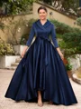 A-line kjole kjole Satin Ruched V-hals Lange ermer Asymmetrisk Brudens Mor Kjole