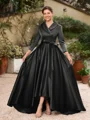 A-line kjole kjole Satin Ruched V-hals Lange ermer Asymmetrisk Brudens Mor Kjole