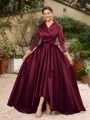 A-line kjole kjole Satin Ruched V-hals Lange ermer Asymmetrisk Brudens Mor Kjole