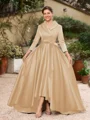 A-line kjole kjole Satin Ruched V-hals Lange ermer Asymmetrisk Brudens Mor Kjole